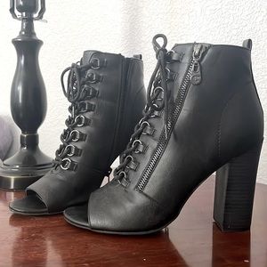 Guess open toe moto style boots
